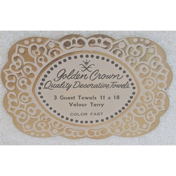 NOS 70s Mushroom Towels Velour Terry Golden Crown Guest Hand Set Of 3 Vtg Groovy - Picture 5 of 11